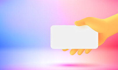 Leinwandbilder - Comic hand with smartphone. 3d vector mockup