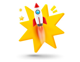 Fototapete - Start up concept with explosion effect. 3d vector mobile application icon with notification