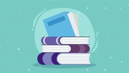 Poster - group of text books library animation