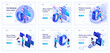 Collection isometric of landing pages in smart technologies. Girl and the man training, running, measure the pressure, speed, second, distance