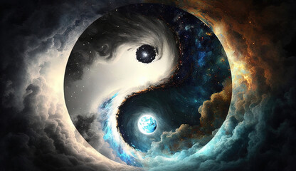Wall Mural - yin yang symbol with yin yang, creation of cosmos, duality in the universe, life is birthing. concep