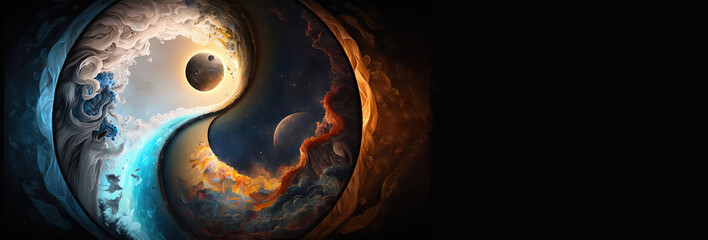 Wall Mural - yin yang symbol with yin yang, creation of cosmos, duality in the universe, life is birthing. Concept. Illustration. Generative Ai.