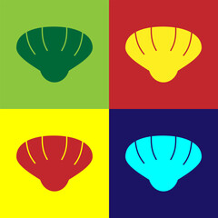 Sticker - Pop art Scallop sea shell icon isolated on color background. Seashell sign. Vector.