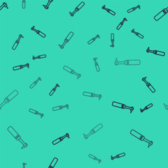 Poster - Black line Tooth drill icon isolated seamless pattern on green background. Dental handpiece for drilling and grinding tools. Medical instrument. Vector Illustration