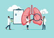 Human lungs, respiratory system. Respiratory system examination and treatment. Anatomy, medicine concept. Healthcare. Vector illustration. 