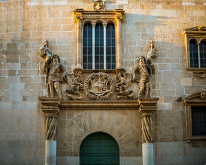 Facade of the Riquelme palace which is the entrance to the sculpture museum of Salzillo, in Murcia, Spain