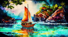 Ship On The Sea Beautiful Painting With Artistic On Canvas Oil Painting AI Generative