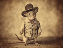 An Antique Photo Of A Mouse Dressed Up As A Cowboy | Generative AI