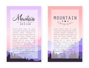 Wall Mural - Mountain landscape card templates with text set. Brochure, flyer, background design vector