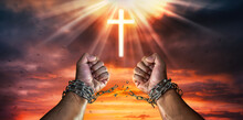 Cross Broken Chains. The Concept Of Gaining Freedom.