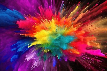 an image of a colorful holi paint explosion with a lot of color powder. (generative ai)