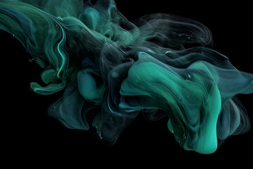 Wall Mural - An abstract wallpaper showcases a flowing design where green meets black. Bright waves of color create a futuristic texture, the backdrop glowing with the energy of digital motion. Generative AI.