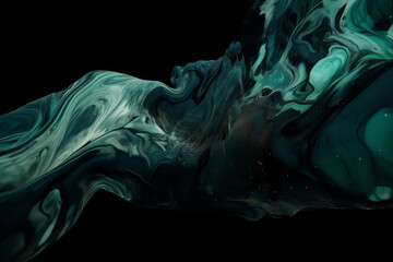 Wall Mural - An abstract wallpaper showcases a flowing design where green meets black. Bright waves of color create a futuristic texture, the backdrop glowing with the energy of digital motion. Generative AI.