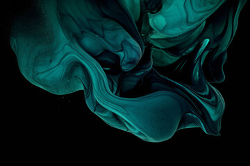 Wall Mural - an abstract wallpaper showcases a flowing design where green meets black. bright waves of color crea