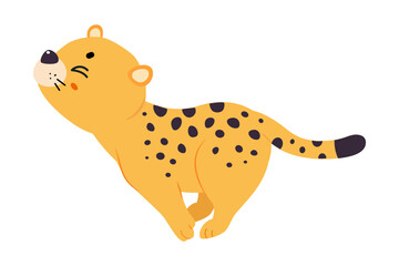 Wall Mural - Cute Leopard or Jaguar Cub Running Fast Vector Illustration