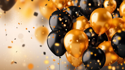 inflatable black and yellow balloons for birthday party .generative ai