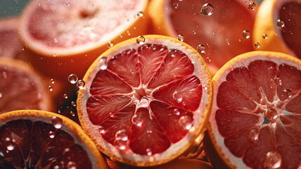 Wall Mural - ripe grapefruit slices fall into the water with a splash .Generative AI