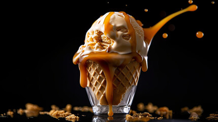 Wall Mural - Caramel ice cream. Illustration AI Generative.