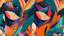 Modern Colorful Tropical Floral Pattern. Cute Botanical Abstract Contemporary Seamless Pattern. Hand Drawn Unique Print