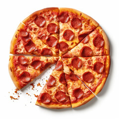 Pepperoni pizza isolated. Illustration AI Generative.