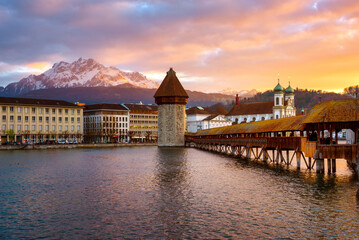 Wall Mural - Lucerne Old town, Switzerland, in sunset light