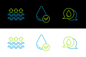 Sticker - Set line Water drop, Waves of water and evaporation and icon. Vector