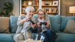 © Miljan Živković - Two senior women caucasian friends or sisters play console video game