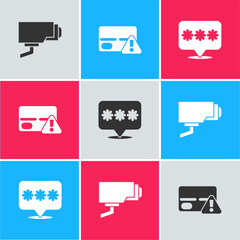 Sticker - Set Security camera, Credit card and Password protection icon. Vector