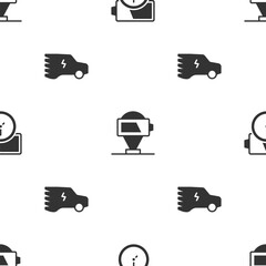 Sticker - Set Battery charge, and Electric car on seamless pattern. Vector