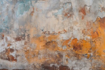 Canvas Print - weathered wall with peeling yellow and blue paint Generative AI