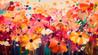 Abstract stylized flowers as wallpaper background panorama. Generative AI