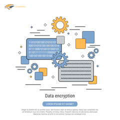 Wall Mural - data encryption, information protection, coding flat contour style vector concept illustration