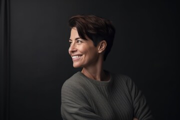 Wall Mural - Medium shot portrait photography of a pleased woman in her 40s wearing a cozy sweater against an abstract background. Generative AI