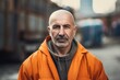 © Eber Braun - Portrait of a mature man in an orange raincoat on the street