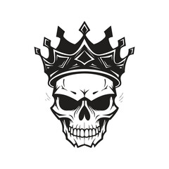 Sticker - skull head with crown, vintage logo line art concept black and white color, hand drawn illustration