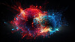 © Studio Light & Shade - Red and blue particles colliding and merging in a powerful burst of light and color.