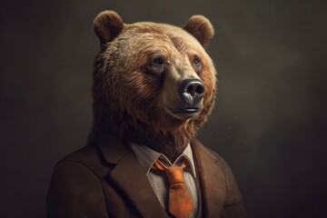 anthropomorphic bear dressed in a suit like a businessman. business concept. ai generated, human enh