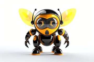 Wall Mural - Bumble Bee White Background Robot Toy And Copy Space Generative AI