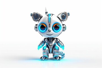 Wall Mural - Lemur White Background Robot Pet With Copy Space Generative AI