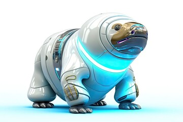 Wall Mural - Walrus White Background Cybernetic Robot Pet With Copy Space Generative AI