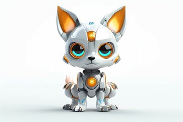 Wall Mural - White Fox White Background Cyber Robot Pet With Copy Space Generative AI