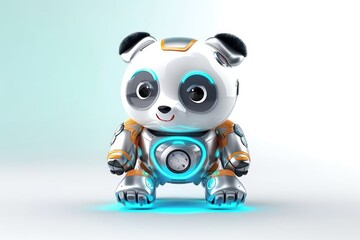 Wall Mural - Panda Bear Grey Background Robot Pet And Copyspace Generative AI