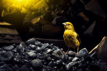Illustration Of A Canary In A Coal Mine.  Generative AI. 