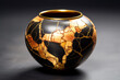 Pottery repaired with the kintsugi art form using lacquer and gold 
