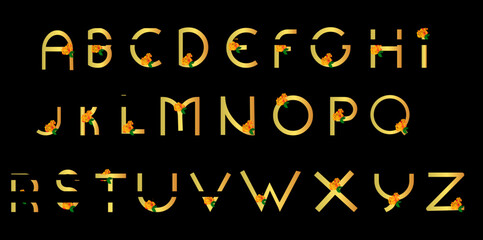 Flower with gold alphabet letters font