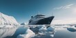 a cruise ship in a body of water surrounded by icebergs