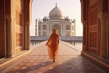 Woman In Sari At Taj Mahal, India, Generative AI Technology