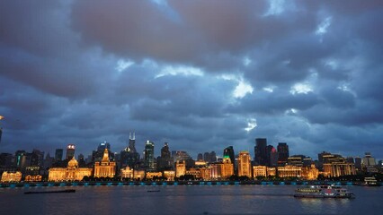 Wall Mural - the beautiful city dusk view in the bund of the shanghai in china