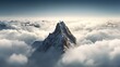 Panorama of a mountain peak in the clouds with a man on top, Generative AI