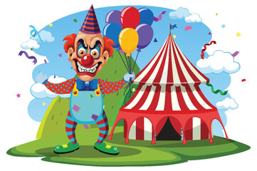 Wall Mural - Creepy clown with circus tent background